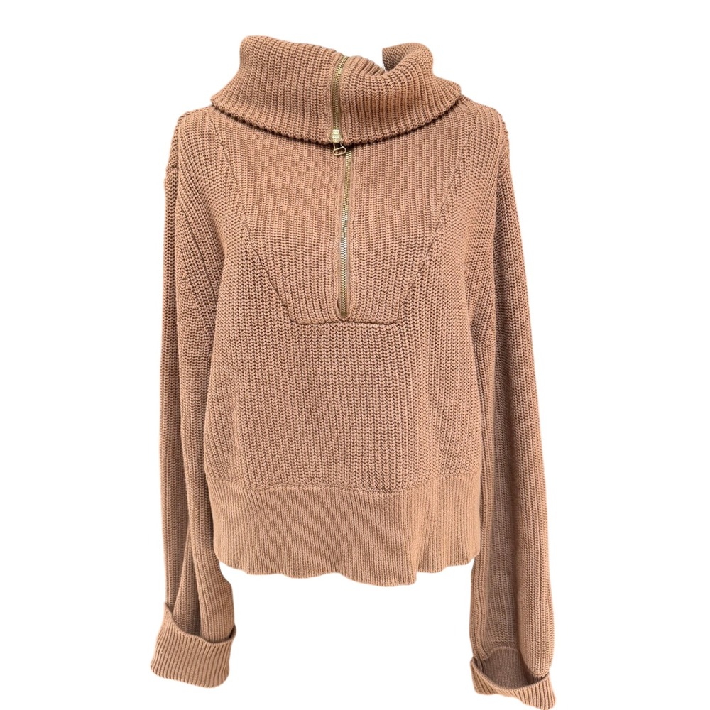 VARLEY Mentone Knit Sweater M Cedar Brown Cotton Quarter Zip Fall Layer Pullover